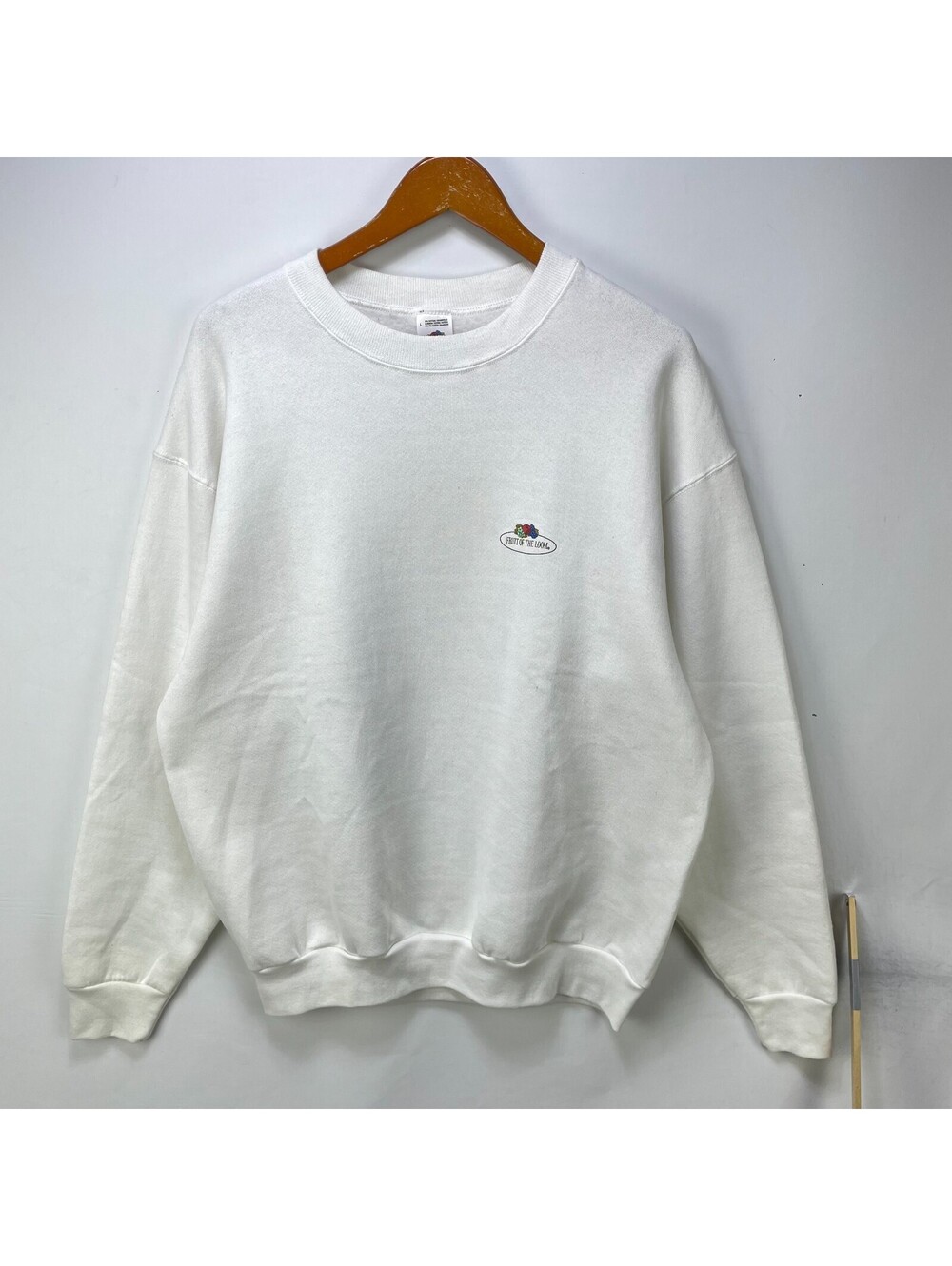 Vintage Fruit Of The Loom Small Logo White Sweatshirt L